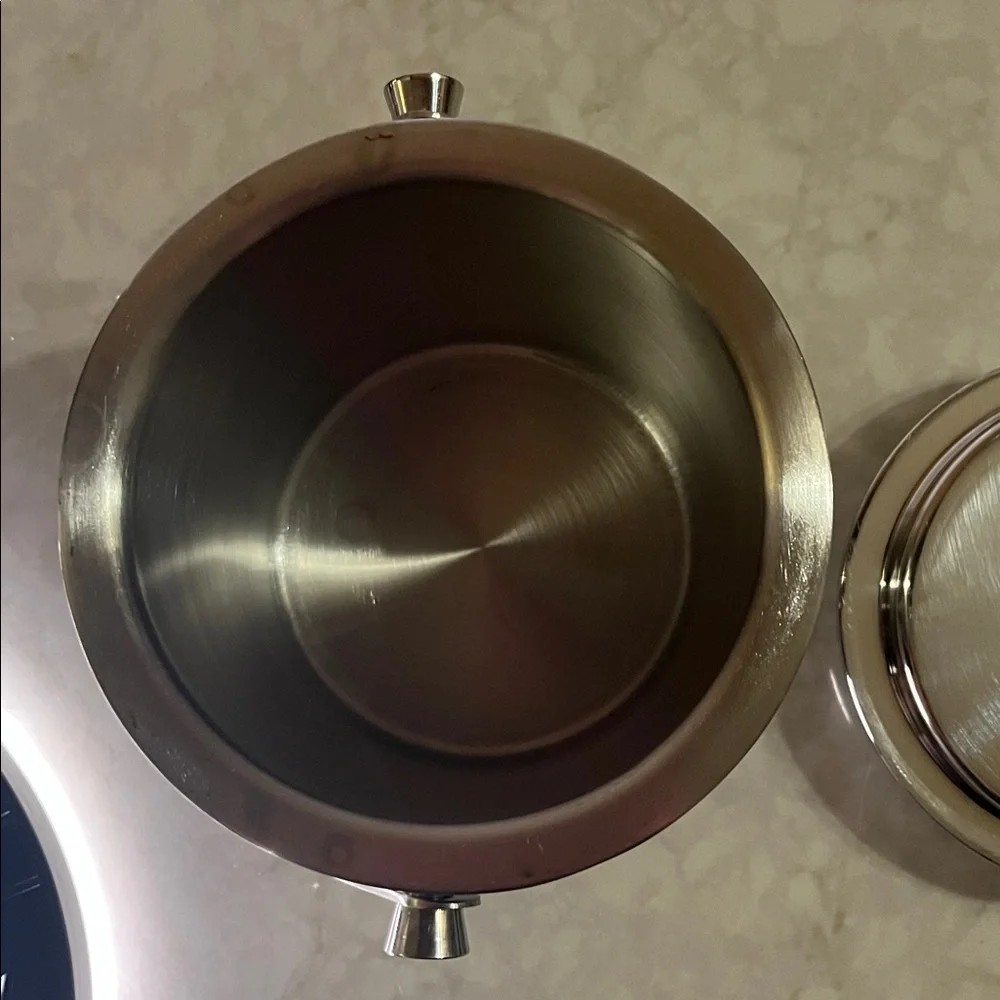 Vintage hammered Stainless Steel ice bucket with lid.